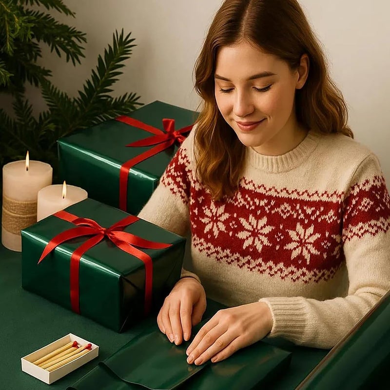 Donyang Dark Green Metallic Wrapping Paper, 17inch x 33ft Solid Color Lustre Paper, Green Craft Gift Wrapping Paper Roll with Grid Cutting Lines for Christmas, Birthday, Wedding, Valentine's Day, Baby Shower - Image 5